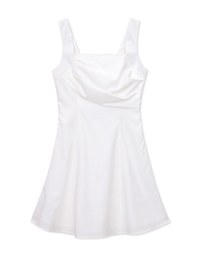 Asymmetric Ruched Wide-Shoulder Mini Dress