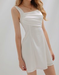 Asymmetric Ruched Wide-Shoulder Mini Dress