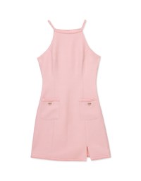 Linen Rope Halter Slit Mini Dress