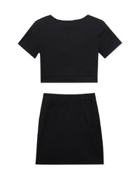 Deep V Knotted Ribbed Skirt Set Wear