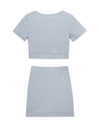 Deep V Knotted Ribbed Skirt Set Wear