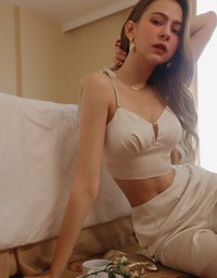 Satin Hollow Strap Trouser Set Wear