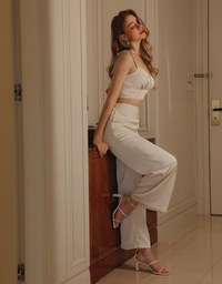 Satin Hollow Strap Trouser Set Wear