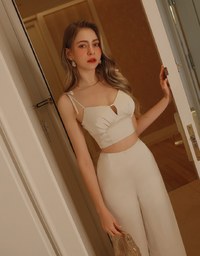 Satin Hollow Strap Trouser Set Wear