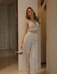 Satin Hollow Strap Trouser Set Wear