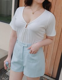 U Neck Ruched Ribbed Top