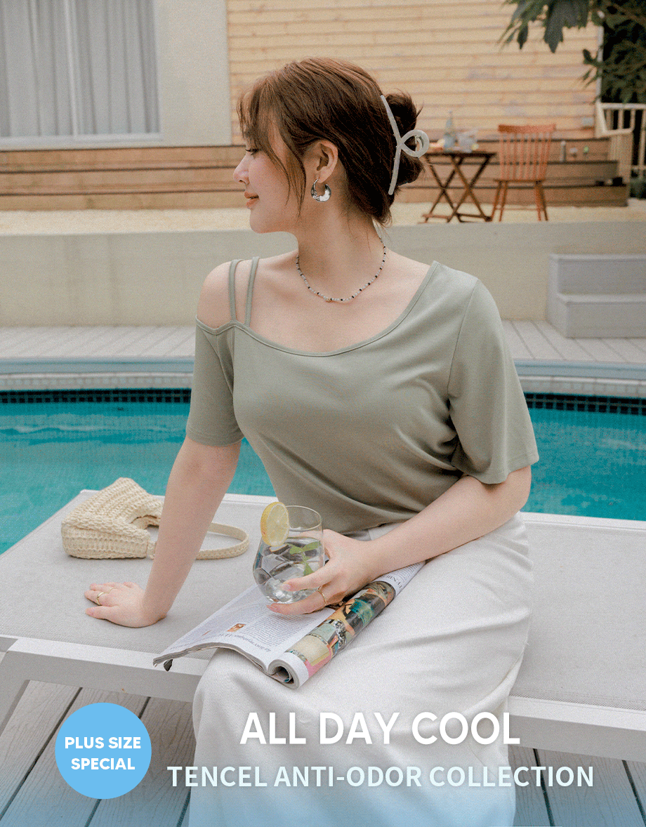 韓國天絲涼感防斜肩鏤空上衣