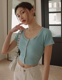 Stitched Trim Ribbed Top