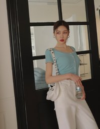 Stitched Trim Ribbed Top