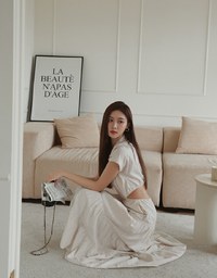 Stripe Low Back Blouse Midi Dress
