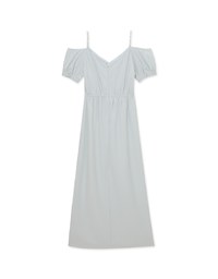 Elegant Pearl Strap Puff Sleeve Maxi Dress