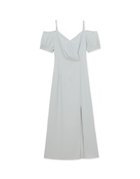 Elegant Pearl Strap Puff Sleeve Maxi Dress