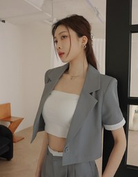 Chic Contrast Color Lapel Suit Blaze Jacket (with Shoulder Pads)