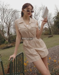 Smart Open Collar Playsuit (With Belt)