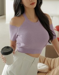 Halter Cut Out Shoulder Knit Padded Top