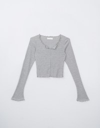 Simple V Neck Ruffled Trim Top