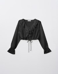 Ruffle Flare Hem Long Sleeve Blouse