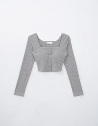 Square Neck Ribbed Fitted Crop Padded Top