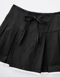 Heavyweight Patchwork Drawstring Pleated Mini Skirt