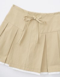 Heavyweight Patchwork Drawstring Pleated Mini Skirt