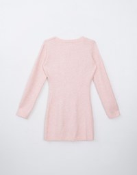 Button Up V Neck Bodycon Knitted Mini Dress
