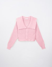Sailor Collar Neck Button Up Knitted Jacket