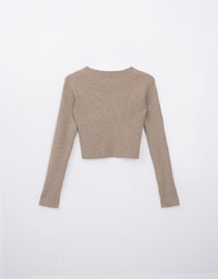 Front Lace Up Ribbed Long Sleeve Knit Top