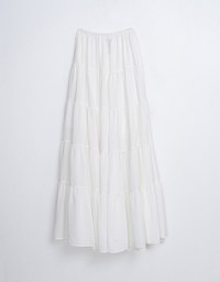 Maxi Long Skirt With Elastic Waistline And Drawstring Tiered & Textured Beach Style