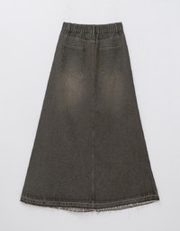 ヴィンテージ風カットオフロングデニムスカート
