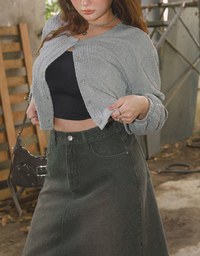 ヴィンテージ風カットオフロングデニムスカート