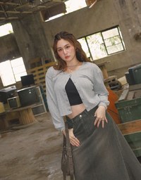 ヴィンテージ風カットオフロングデニムスカート