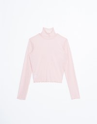 Turtleneck Sheer Ruffle Trim Top