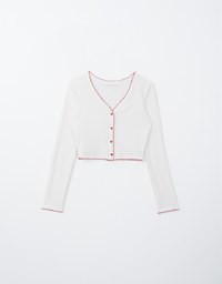 Heart Button Rib Knit Trim Top