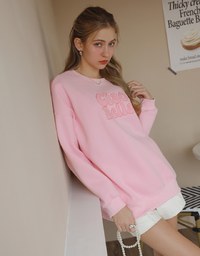 Oversized Letter Print Round Neck Fleece Lined Sweatshirt