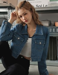Vintage Zip-Up Denim Jacket (With Shoulder Padded)