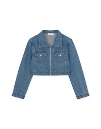 Vintage Zip-Up Denim Jacket (With Shoulder Padded)