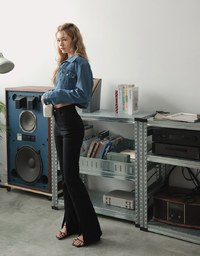 Vintage Zip-Up Denim Jacket (With Shoulder Padded)