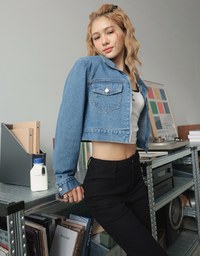 Vintage Zip-Up Denim Jacket (With Shoulder Padded)