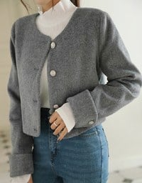 Fluffy Faux Mink Fur Buttoned Jacket (With Shoulder Pads)