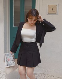 Wide Waist Pleated Suit Skirt