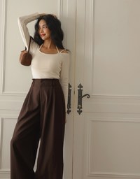 Hidden Placket Pleated Suit High Waist Wide Pants Culottes