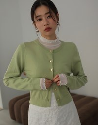 AIR SPACE Logo Gold Button Thick Knit Top