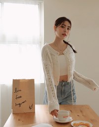 Pearl Button Drawstring Knit Top