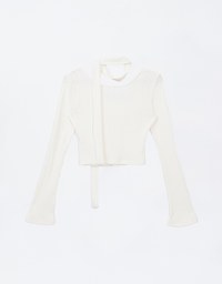 Asymmetric Bell Sleeve Knit Top (with Scarf)