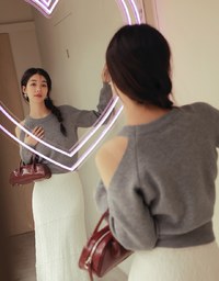 ワンショルカットアウトニットトップス