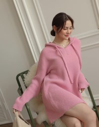 Long Sleeve Oversized Hooded Knitted Sweater