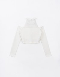 Mesh Halter Neck Cut out Shoulder Padded Top