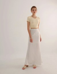 Ribbed Knit Crop Tee with Logo Heart Charm Accent