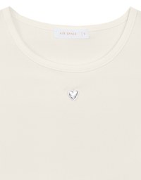 Ribbed Knit Crop Tee with Logo Heart Charm Accent