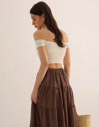 Off Shoulder Crochet Lace Up Padded Crop Top